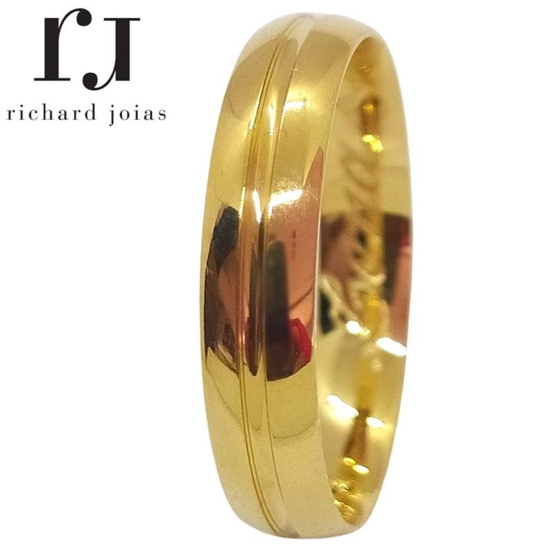 ALIANÇA DE OURO 18KL PESO 2,8 GRAMAS E LARGURA DE 4,0MM ANATÔMICA ABAULADA C/01 FRISO CENTRAL