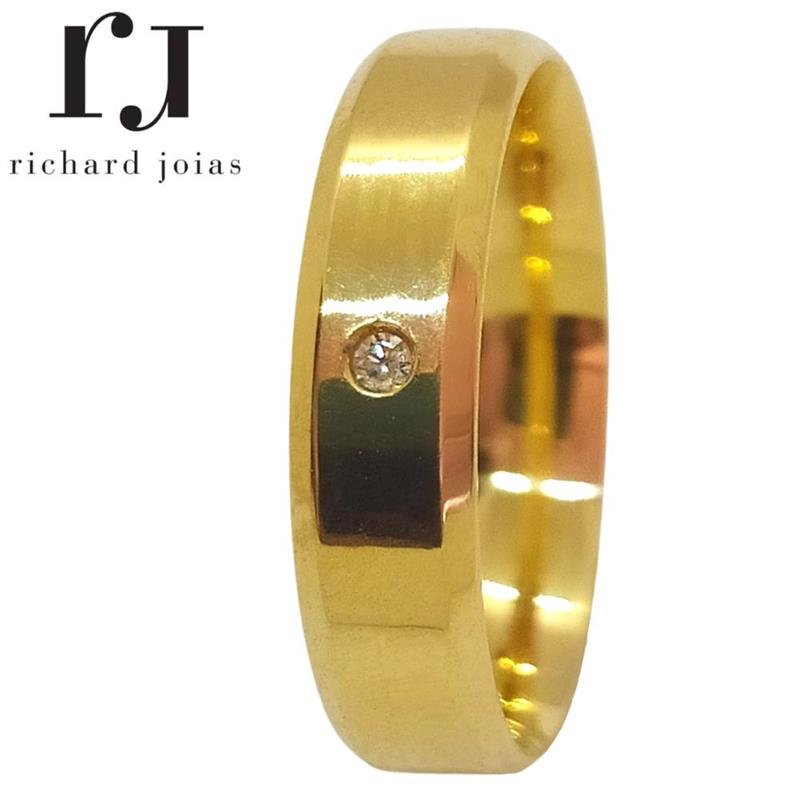 ALIANÇA DE OURO 18KL PESO 3,8 GRAMAS E LARGURA DE 4,3MM ANATÔMICA CHANFRADA C/01 PEDRA