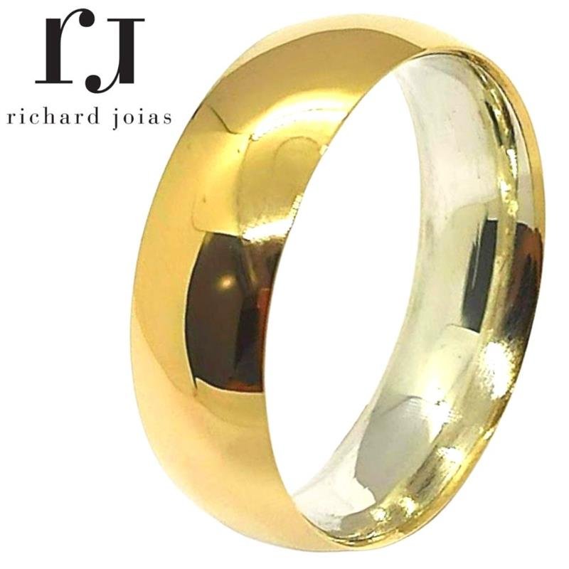 ALIANÇA DE PRATA ENCAPADA C/OURO 18KL 4,0MM ABAULADA