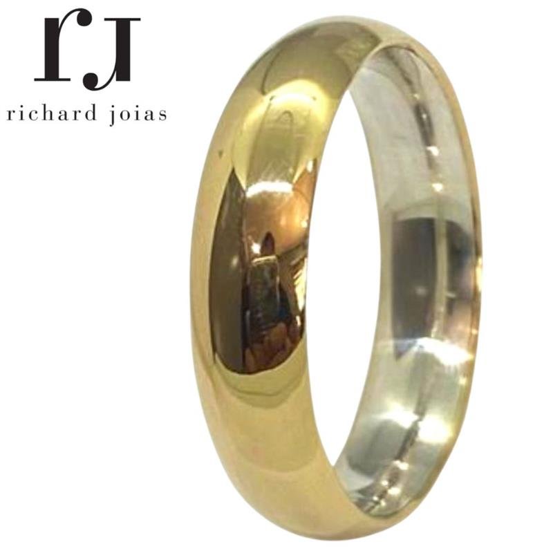 ALIANÇA DE PRATA ENCAPADA C/OURO 18KL 5,0MM ABAULADA