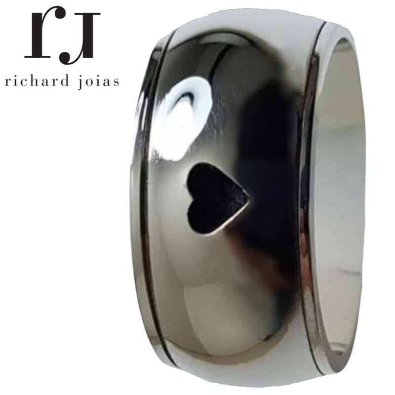 ALIANÇA DE PRATA 10,3MM SATURNO C/CORAÇÃO