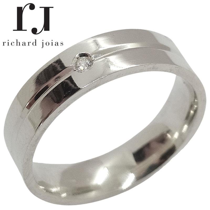 ALIANÇA DE PRATA 5,0MM ANATÔMICA QUADRADA C/ 01 PEDRA