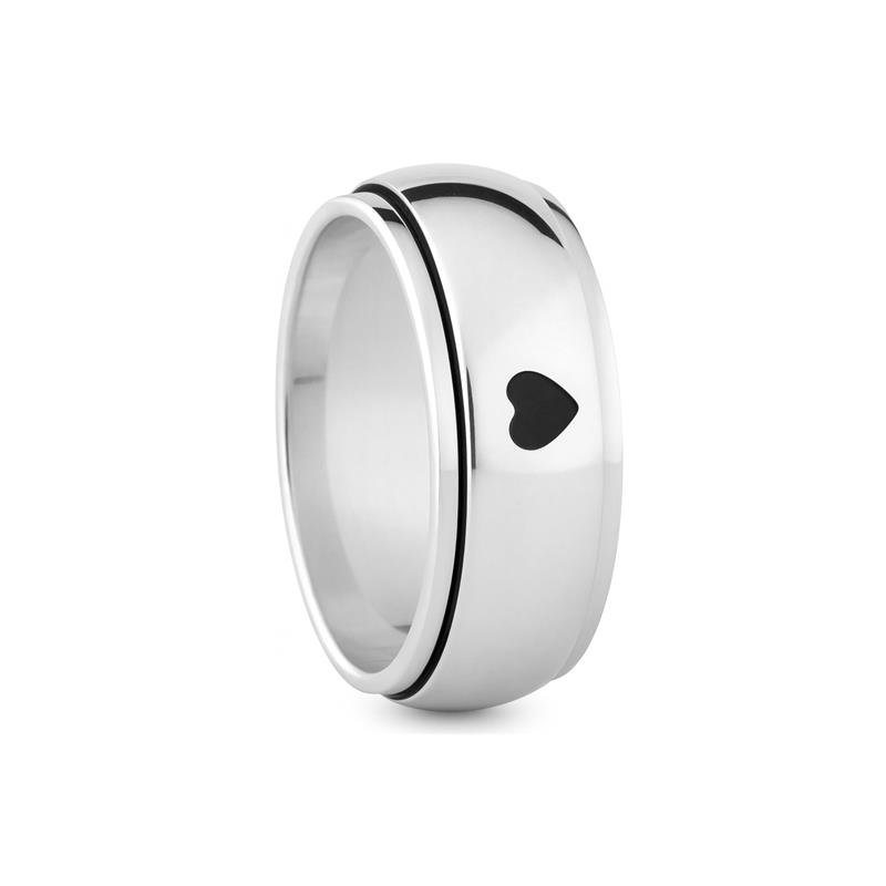 ALIANÇA DE PRATA 8,5MM SATURNO C/CORAÇÃO E INTERNO RETO GIRATORIO