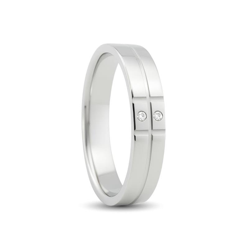 ALIANÇA DE PRATA 4,3MM INTERNO RETO QUADRADA FOSCA C/02 PEDRAS 01 FRISO 0,50