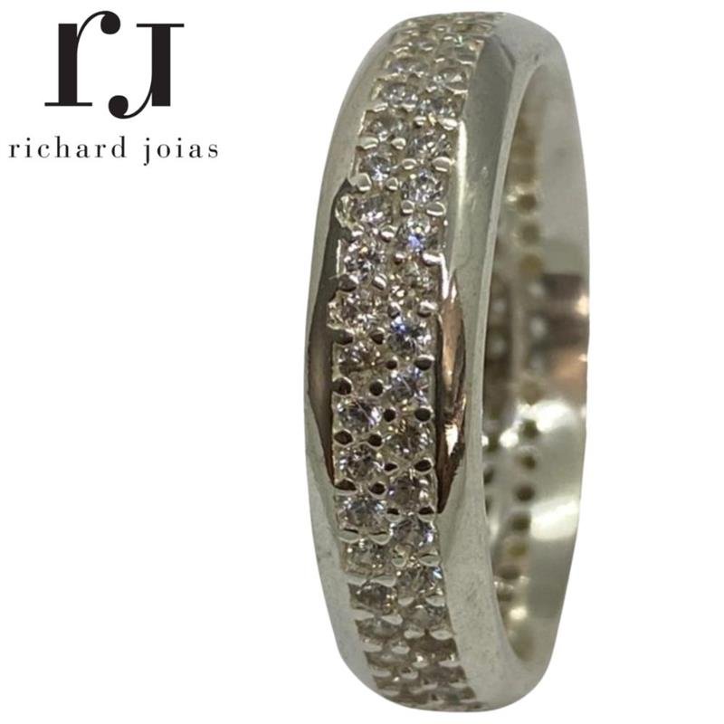 ALIANÇA DE PRATA 6,0MM ANATÔMICA ABAULADA C/88 PEDRAS