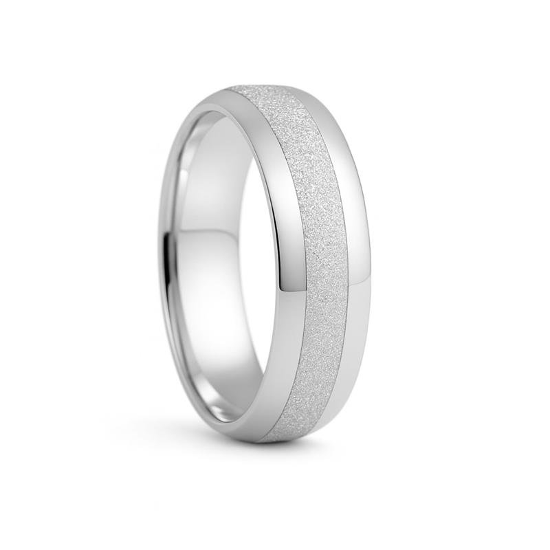 ALIANÇA DE PRATA 6,0MM SEMI-ANATÔMICA ABAULADA CENTRO DIAMANTADO E 02 FRISO DE 2,0MM