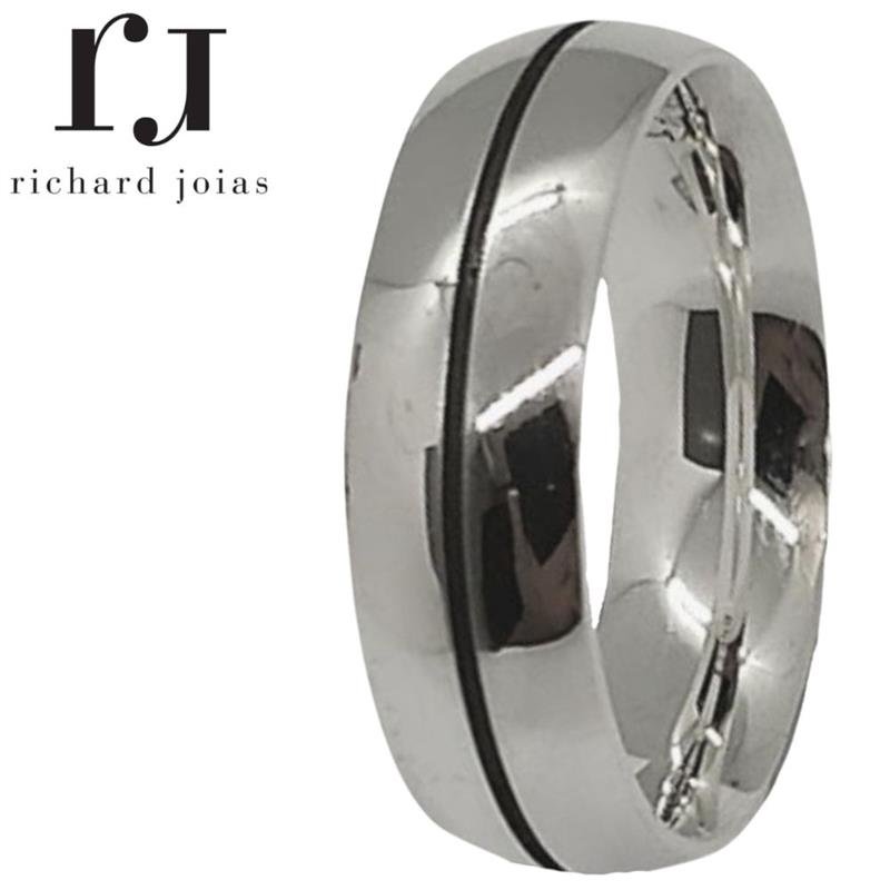 ALIANÇA DE PRATA 6,0MM ANATÔMICA ABAULADA C/01 FRISO 0,50 ENVELHECIDO