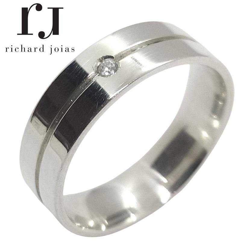 ALIANÇA DE PRATA 6,0MM ANATÔMICA QUADRADA C/01 PEDRA E 01 FRISO 0,50