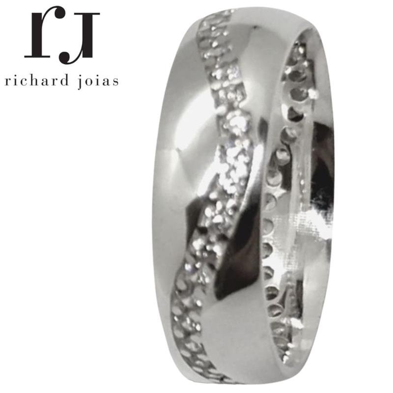 ALIANÇA DE PRATA 6,0MM ANATÔMICA ABAULADA C/44 PEDRAS