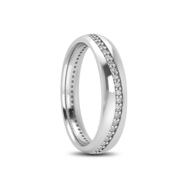 ALIANÇA DE PRATA 4,3MM ANATÔMICA ABAULADA C/ FRISO TORCIDO E 55 PEDRAS