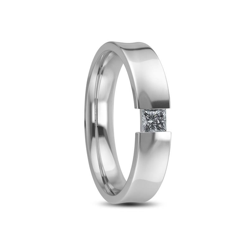 ALIANÇA DE PRATA 4,3MM ANATÔMICA CONCAVA C/ 01 PEDRA