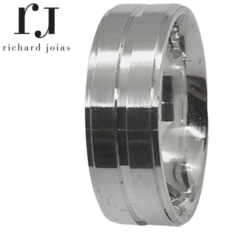 ALIANÇA DE PRATA 7,0MM ANATÔMICA QUADRADA C/01 FRISO DE 1MM