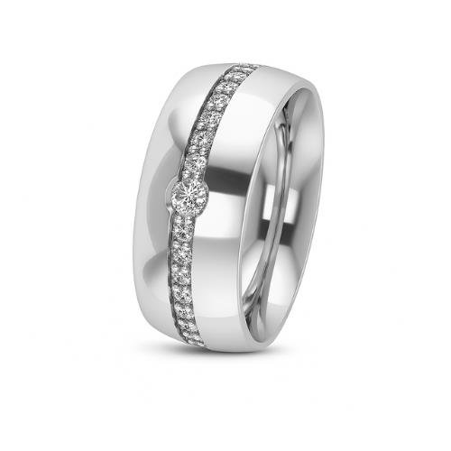 ALIANÇA DE PRATA 8,0MM ABAULADA C/21 PEDRAS