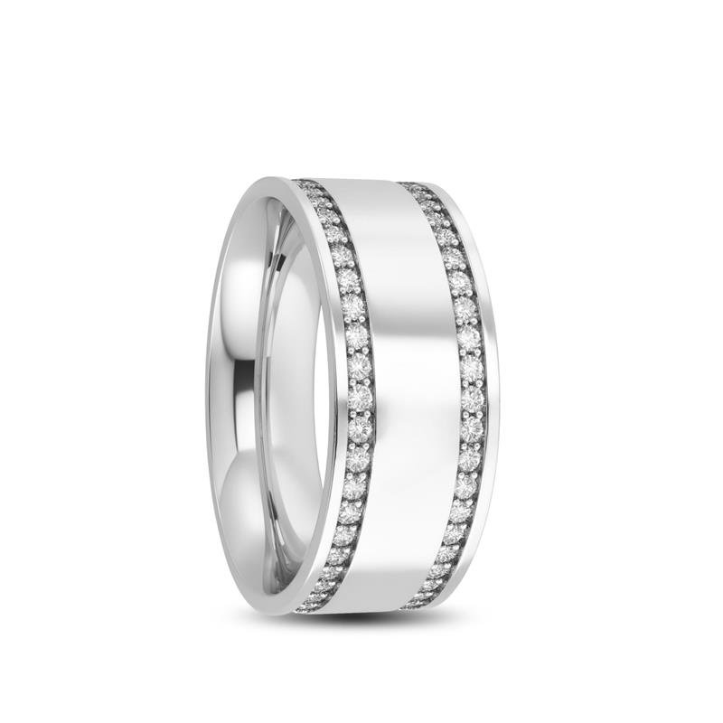 ALIANÇA DE PRATA 8,0MM QUADRADA C/ 42 PEDRAS