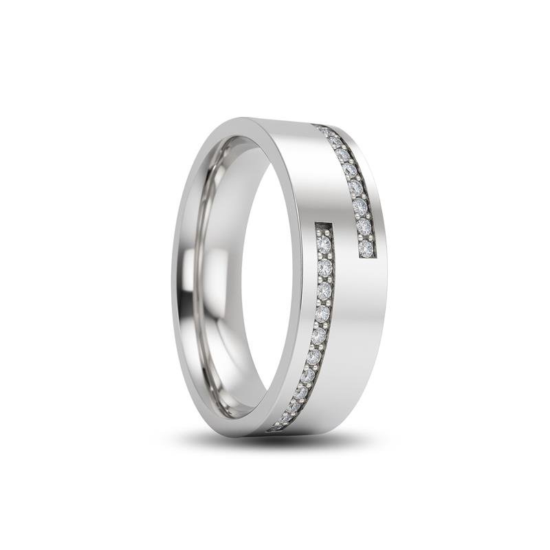 ALIANÇA DE PRATA 6,0MM ANATÔMICA QUADRADA C/30 PEDRAS