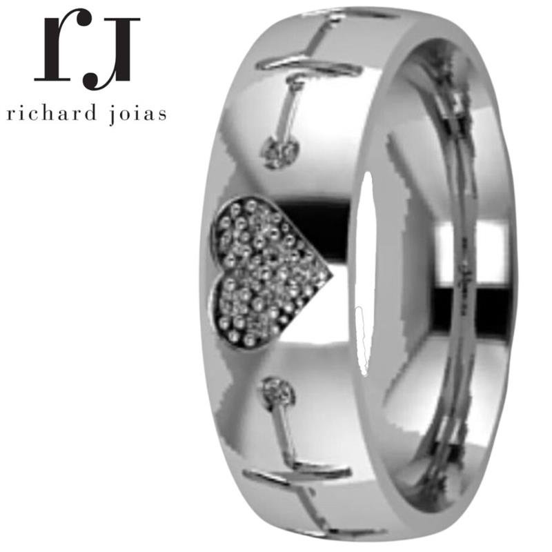 ALIANÇA DE PRATA 6,0MM ABAULADA C/CORAÇÃO E 10 PEDRAS