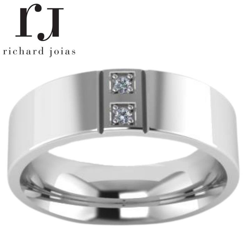 ALIANÇA DE PRATA 6,0M QUADRADA C/02 PEDRAS