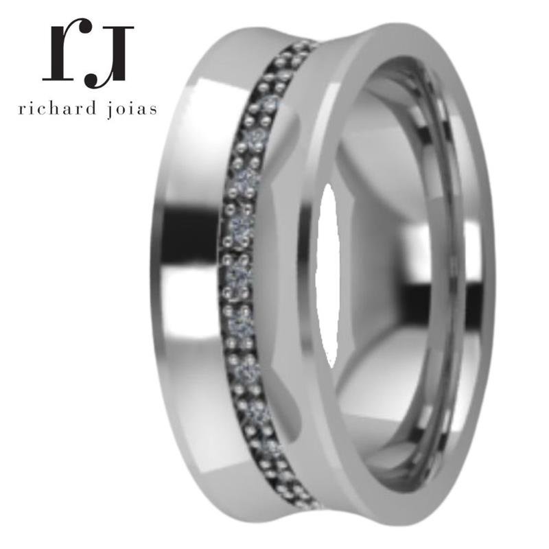 ALIANÇA DE PRATA 7,0MM CONCAVA C/15 PEDRAS