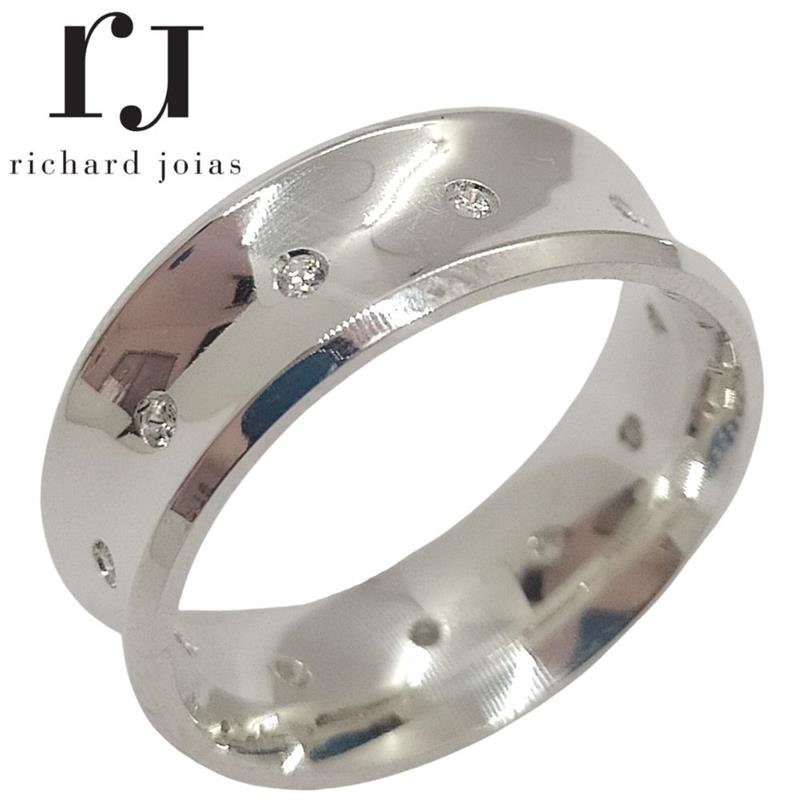 ALIANÇA DE PRATA 7,0MM CONCAVA C/10 PEDRAS