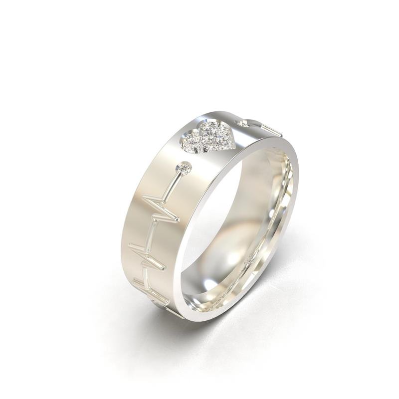 ALIANÇA DE PRATA 6,0MM QUADRADA C/CORAÇÃO