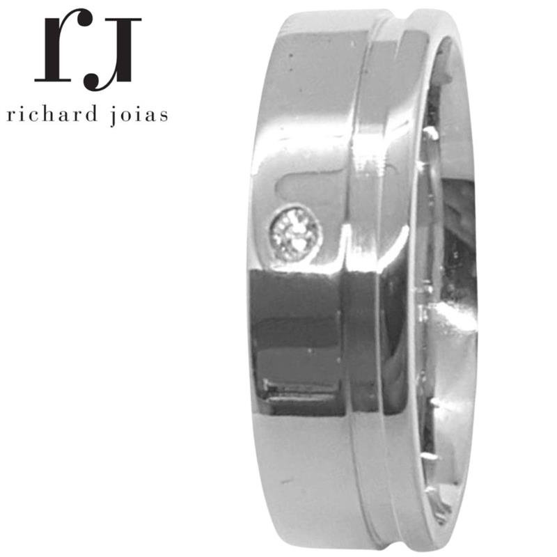 ALIANÇA DE PRATA 6,0MM ANATÔMICA QUADRADA C/01 PEDRA E 01 FRISO DE 1MM