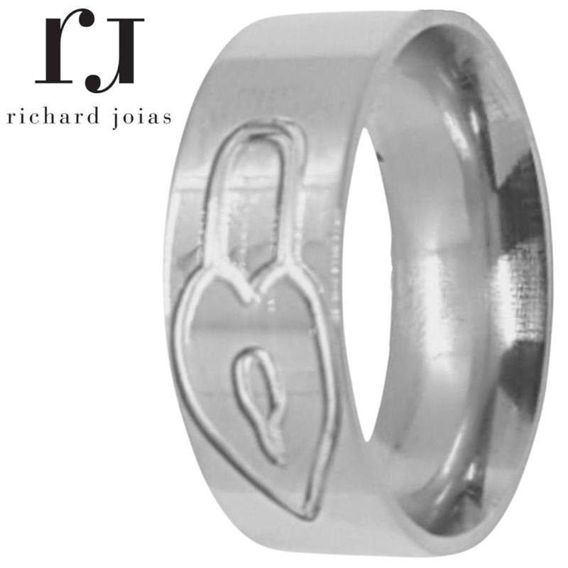 ALIANÇA DE PRATA 8,0MM QUADRADA C/ SÍMBOLO DE CADEADO