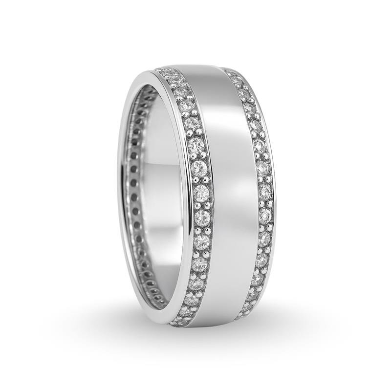 ALIANÇA DE PRATA 7,0MM ABAULADA C/ INTERNO RETO E 72 PEDRAS