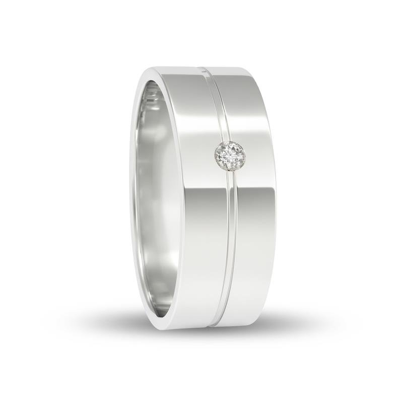 ALIANÇA DE PRATA 7,0MM QUADRADA C/ INTERNO RETO 01 PEDRA E 01 FRISO 0,50 CENTRAL