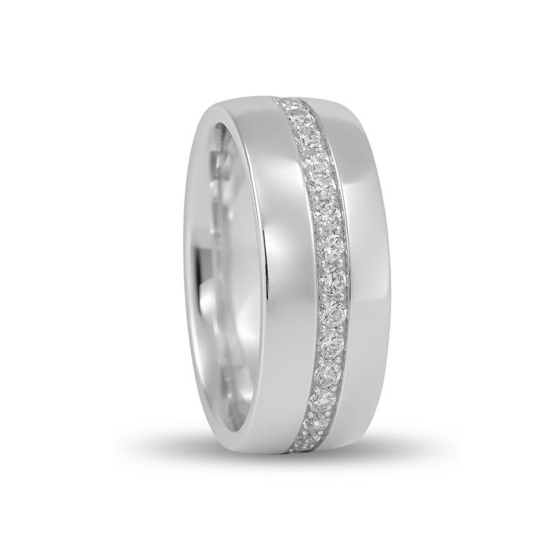 ALIANÇA DE PRATA 7,0MM ANATÔMICA ABAULADA C/40 PEDRAS CENTRAL