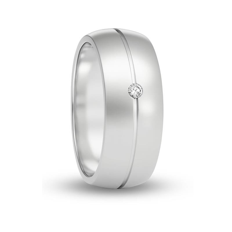 ALIANÇA DE PRATA 8,0MM INTERNO RETO ABAULADA C/01 PEDRA E 01 FRISO 0,50