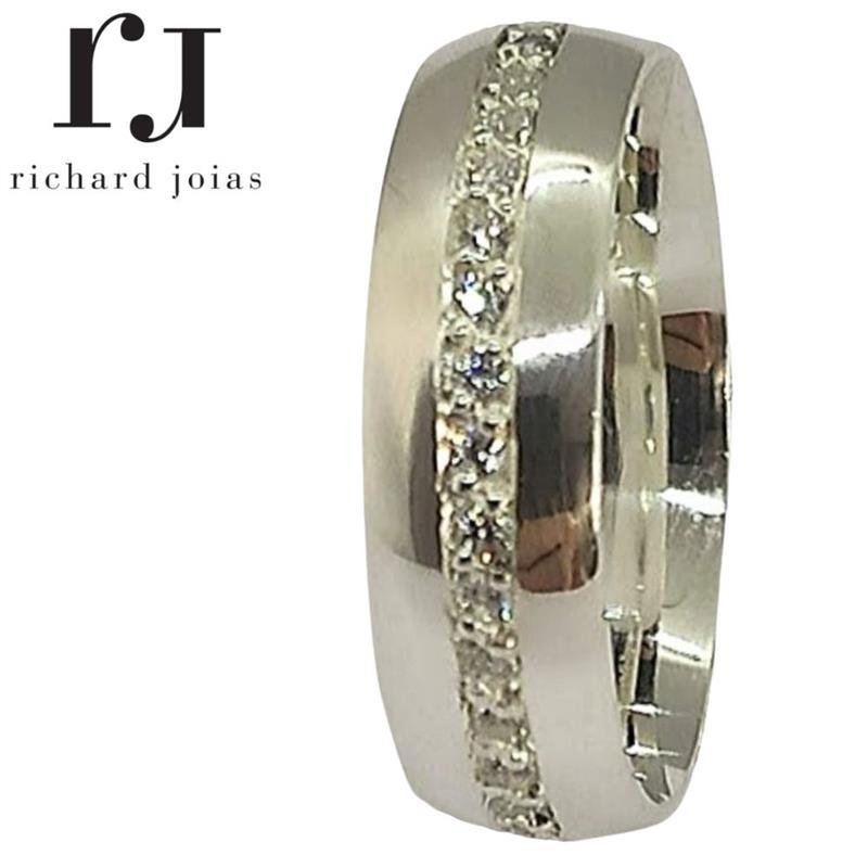 ALIANÇA DE PRATA 6,0MM ANATÔMICA ABAULADA C/15 PEDRAS