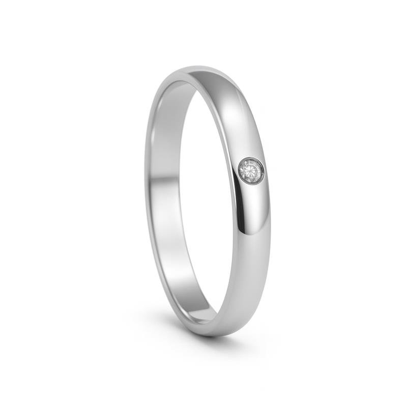 ALIANÇA DE PRATA 3,2MM ABAULADA C/ INTERNO RETO E 01 PEDRA