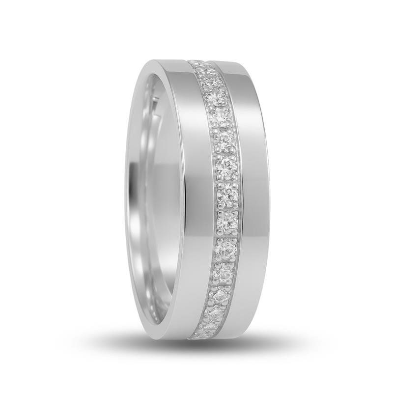 ALIANÇA DE PRATA 6,0MM ANATÔMICA QUADRADA C/15 PEDRAS NO CENTRO