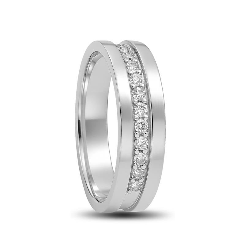 ALIANÇA DE PRATA 5,0MM ANATÔMICA QUADRADA CANALETA C/15 PEDRAS