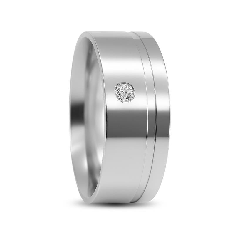 ALIANÇA DE PRATA 8,0MM ANATÔMICA QUADRADA C/01 PEDRA E 01 FRISO 1,00