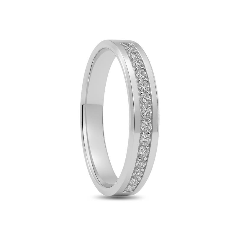 ALIANÇA DE PRATA 4,0MM ANATÔMICA QUADRADA CHANFRADA C/15 PEDRAS