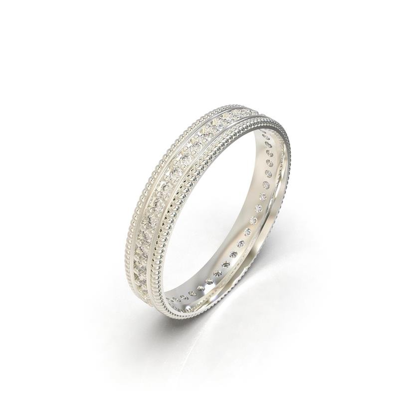 ALIANÇA DE PRATA 4,3MM ANATÔMICA TRABALHADA C/VOLTA TODA DE PEDRAS