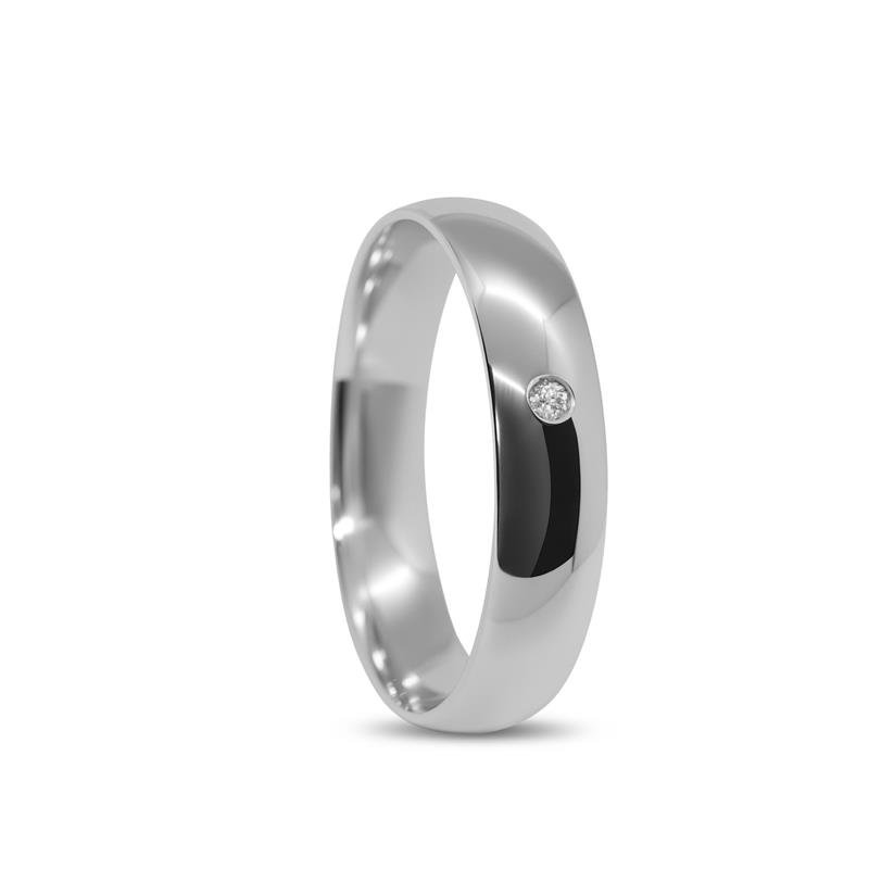 ALIANÇA DE PRATA 4,0MM SEMI-ANATÔMICA ABAULADA C/ 1 PEDRA 1,30MM