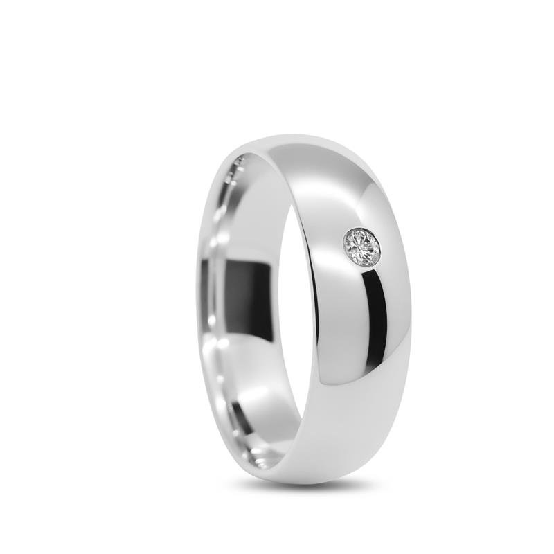 ALIANÇA DE PRATA 6,0MM SEMI-ANATÔMICA ABAULADA C/ 1 PEDRA 2,0MM