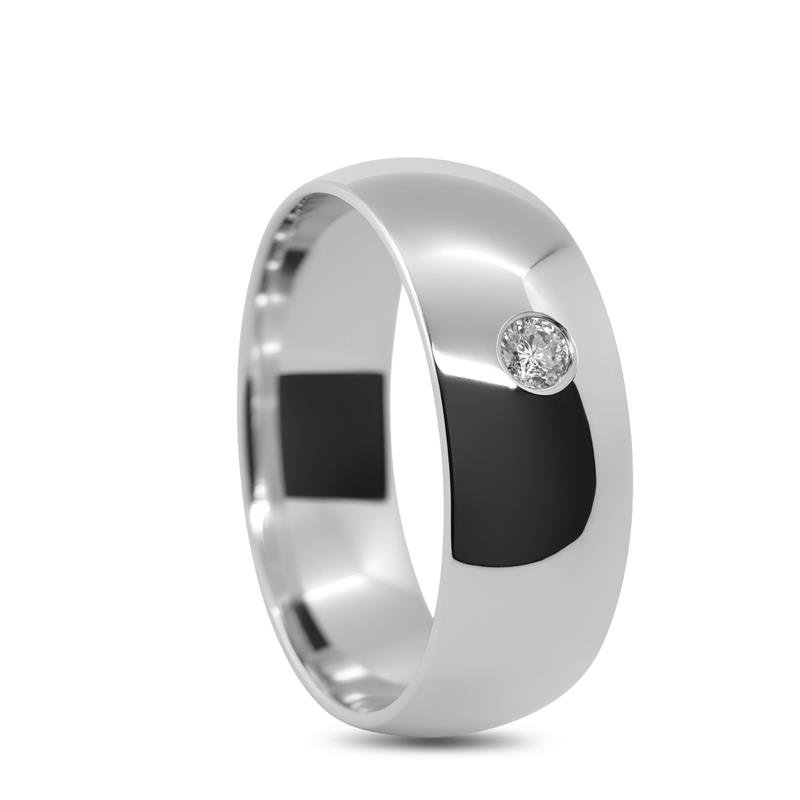 ALIANÇA DE PRATA 7,0MM SEMI-ANATÔMICA ABAULADA C/ 1 PEDRA 2,50MM