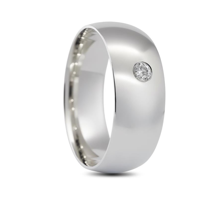 ALIANÇA DE PRATA 8,0MM SEMI-ANATÔMICA ABAULADA C/ 1 PEDRA 3,0MM