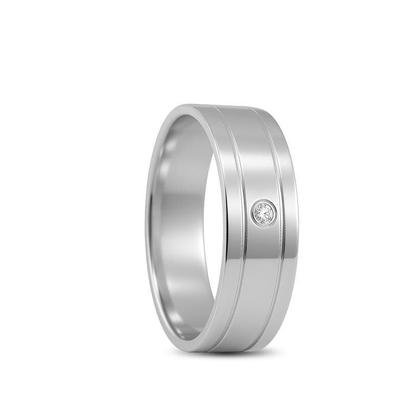 ALIANÇA DE PRATA 6,0MM SEMI-ANATÔMICA QUADRADA C/ 2 FRISOS 1,20 E 1 PEDRA