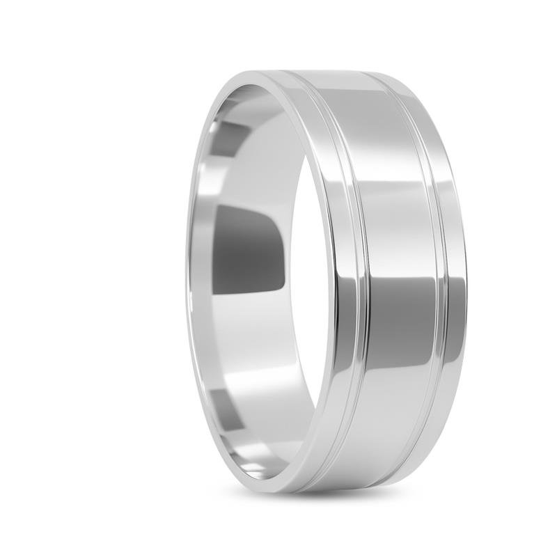 ALIANÇA DE PRATA 8,0MM SEMI-ANATÔMICA QUADRADA C/ 2 FRISOS 0,50