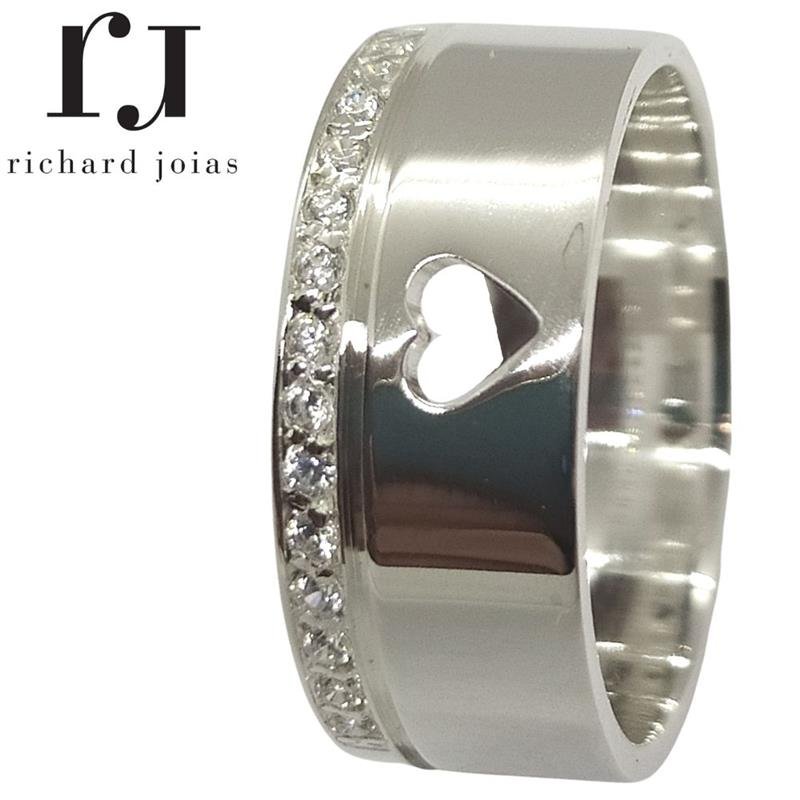 ALIANÇA DE PRATA 8,0MM SEMI-ANATÔMICA QUADRADA C/ 15 PEDRAS