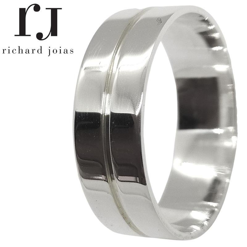 ALIANÇA DE PRATA 6,0MM SEMI-ANATÔMICA QUADRADA C/ 01 FRISO 0,50