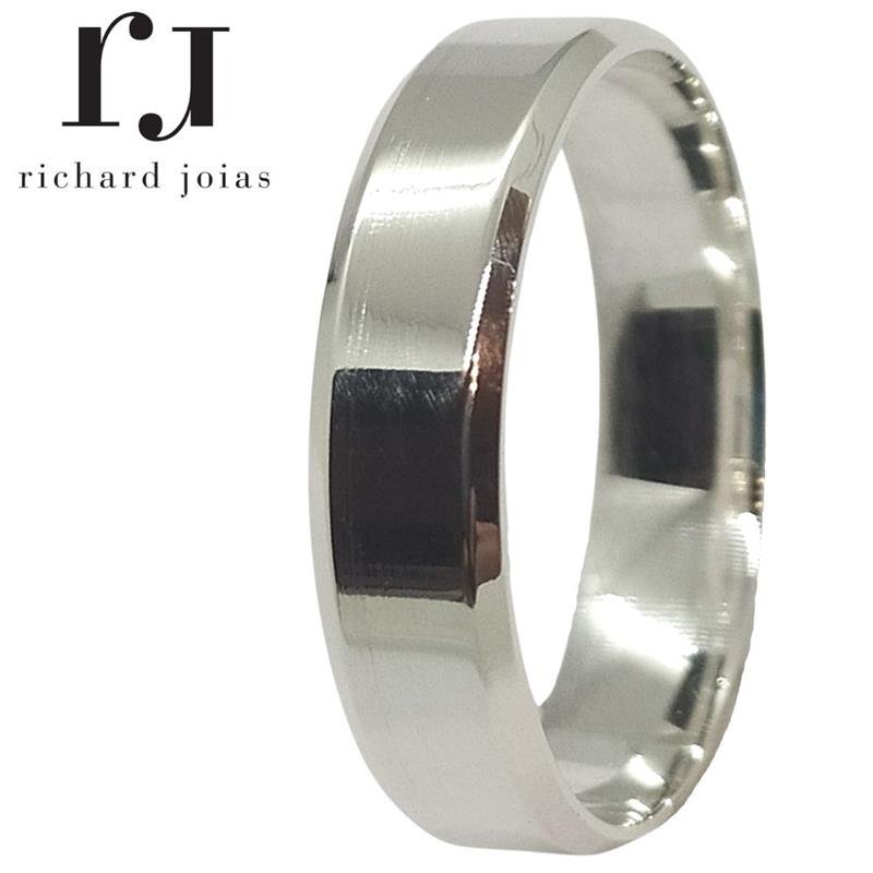 ALIANÇA DE PRATA 5,0MM SEMI-ANATÔMICA CHANFRADA