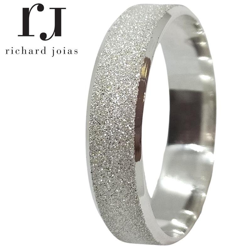 ALIANÇA DE PRATA 5,0MM SEMI-ANATÔMICA CHANFRADA DIAMANTADA