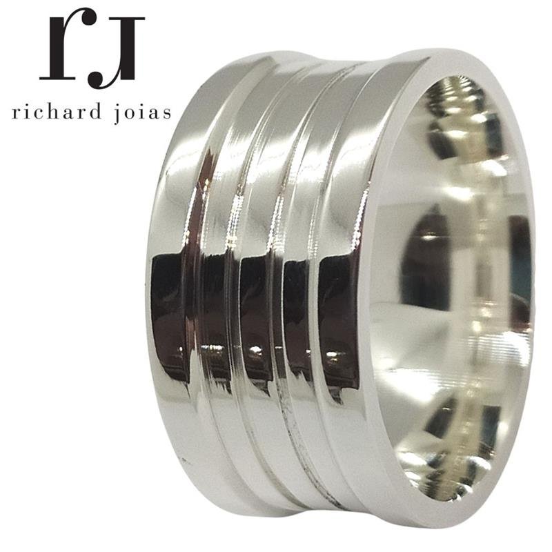 ALIANÇA DE PRATA 10MM ANATÔMICA QUADRADA C/ 02 FRISOS 0,50