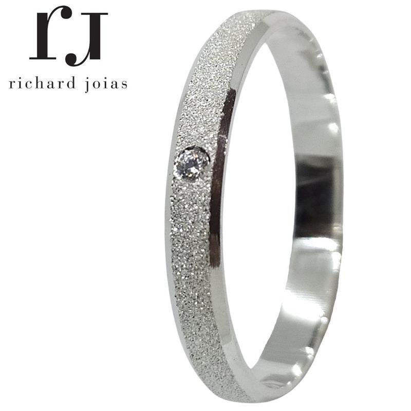 ALIANÇA DE PRATA 3,0MM SEMI-ANATÔMICA CHANFRADA DIAMANTADA C/01 PEDRA