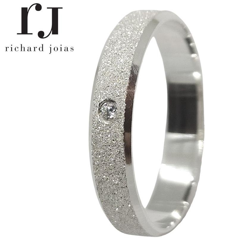 ALIANÇA DE PRATA 4,0MM SEMI-ANATÔMICA CHANFRADA DIAMANTADA C/01 PEDRA